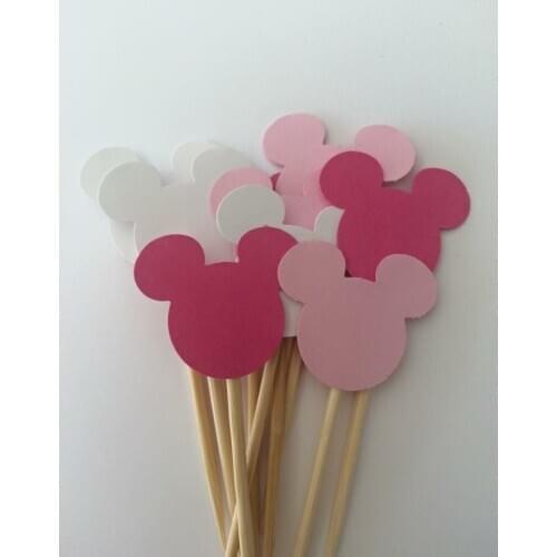 20cps Mouse Cupcake Toppers Mouse First Birthday gold cake topper, pink cake topper, party cake topper