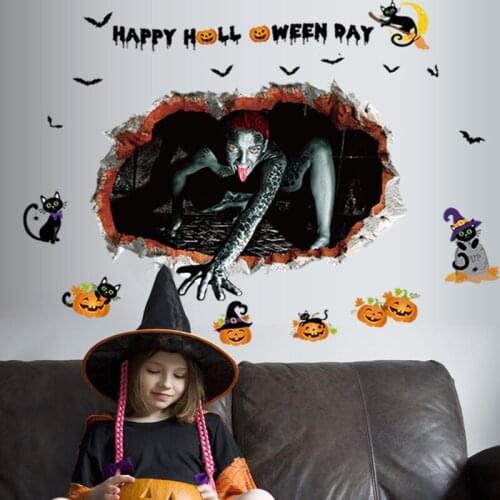 3D Halloween Wall Stickers Floor Door Window Decals Sticker Halloween Festival Party Background Decoration House Escape Props