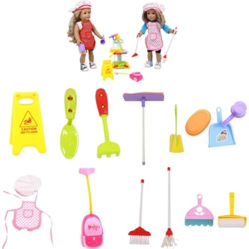 Doll Accessories Aprons And Wall Brushes And Brooms And Other Cleaning Supplies Doll Toys For 18 Inch Dolls Girls Toy Gifts