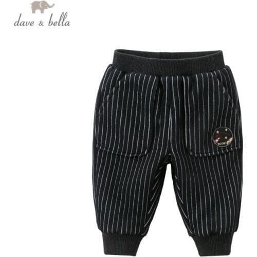 DBX15268 dave bella winter baby boys pants baby fashion cartoon striped padded trousers children high quality down trousers