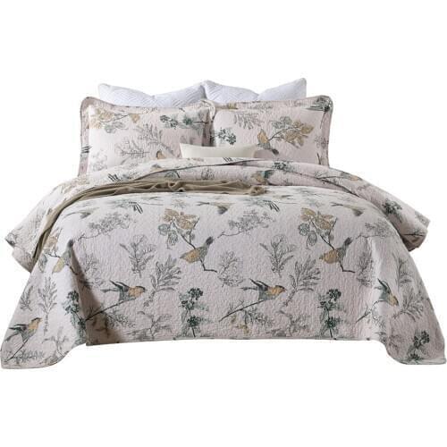 Quality Printed Quilt Set 3PCS Cotton Bedspread Aircondition Blanekt on Bed with 2 Shams Washable King Size Summer Coverlet