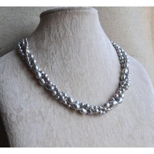 Perfect Pearl Necklace ,Charming Gray Color 100% Real Freshwater Pearl Necklace, AA 3-8MM 18 inches Handmade Jewelry