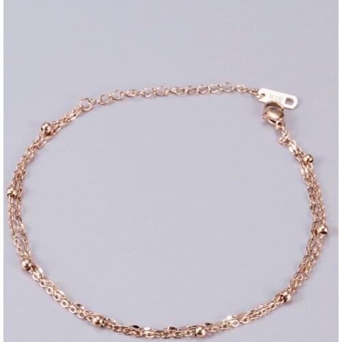 JIETHLING Bohemia Bracelet Femme Rose Gold Color Stainless Steel Beads O-chain Layers Lip Shape Chain Two Line Bracelet Woman