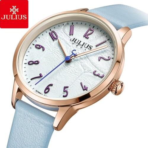 Julius Women Leather Fritillaria Big Dial Quartz Watches Fashion Casual Waterproof Dress Wristwatches Student Watch Clock Reloj