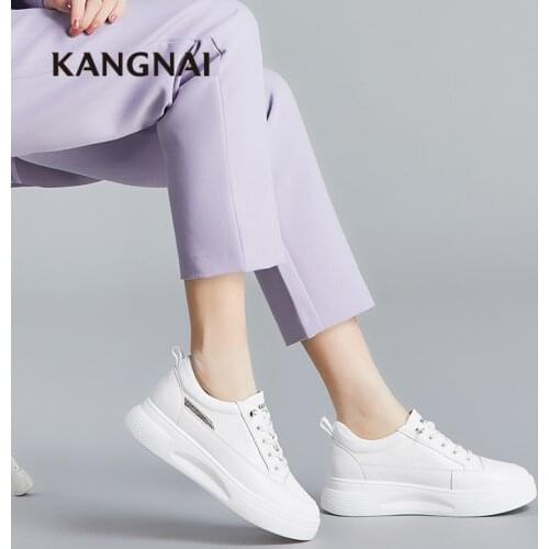 KANGNAI Sneakers Women Flat Platform Lace-Up Sports Footwear Street Style White Lady Casual Shoes