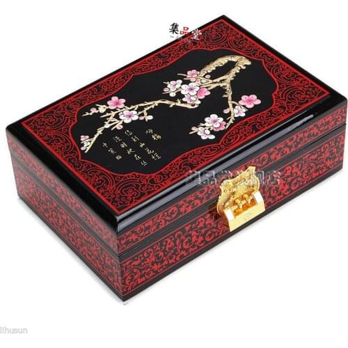Chinese Exquisite Handmade Wooden Lacquerware& Embroidery 2 Layer Jewelry Box