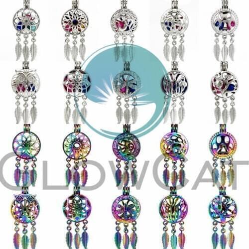 Mix Color Dream Catcher Animal Lotus Flower Dog Paw Print Perfume Essential Oil Diffuser Pearl Cage Locket Pendant Jewelry