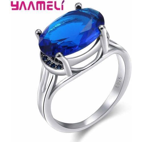 Romantic And Mysterious Style Deep Blue Stone 925 Sterling Silver Rings For Wedding Party Christmas Present Girl Women