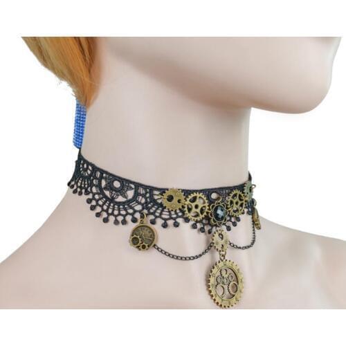 Round Gears Pendant Vintage Steampunk Lace Choker
