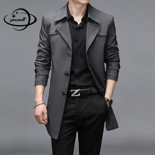 M-9xl Plus Size Mens Trench Coat Spring Autumn Male Outerwear Overcoat Long Style Single Breasted Windbreaker Top Clothes Hy145