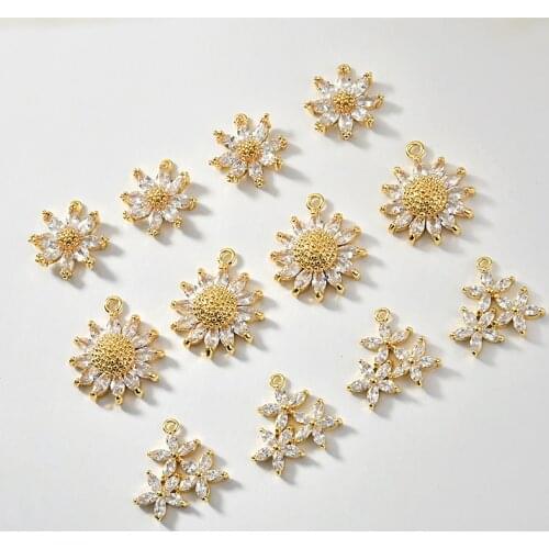 Min order 10pcs/lot zircon decoration cartoon chrysanthemum shape copper floating locket charms diy jewelry earring accessory