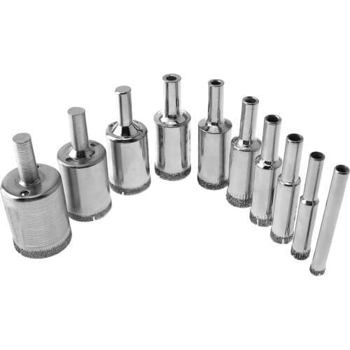 10pcs/lot Diamond Coated Core Hole Saw Drill Bit Set Tools Glass Drill Bits Hole Opener for Tiles Glass Ceramic