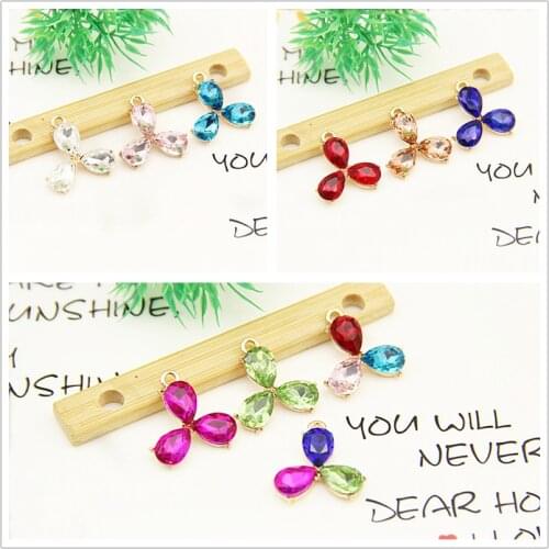 New Arrival 40PCs 20*23MM Gold Tone Colorful Crystal Rhinestone Flower Pendants DIY Jewelry Findings Earring Necklace Charms