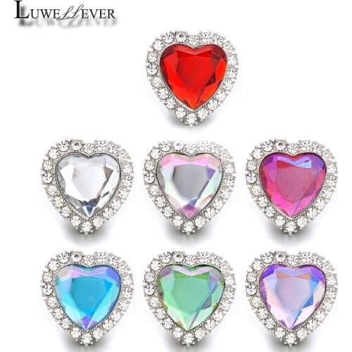 New Component w346 Heart Crystal 18mm Metal Snap Button For Bracelet Necklace Interchangeable Jewelry Women Accessorie Findings