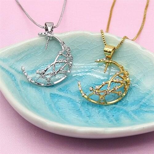 Wholesale Moon Shape Pendant Base Mountings Findings Jewelry Settings Parts for Pearls Beads Stones, 10pcs/lot