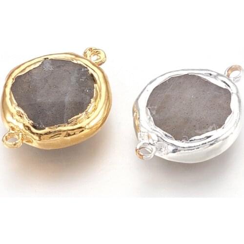 Pandahall 10pc Natural Labradorite Links with Brass Findings Flat Round DIY Jewelry Finding Making Necklaces Bracelets