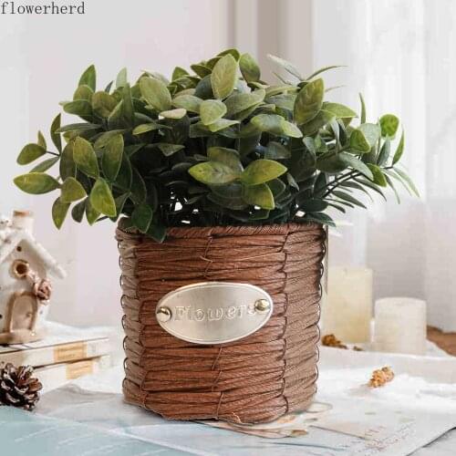 Simulation Potted Flower Basket Artificial Green Plant Creative Living Room Bonsai Fake Flowers Straw Flower Basket Plastic