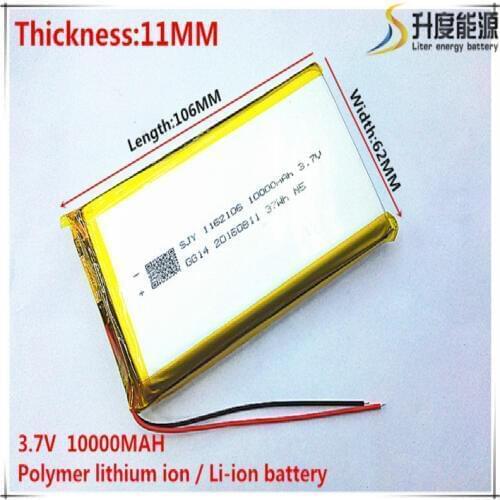 1pcs [SD] 3.7V,10000mAH,[1162106] Polymer lithium ion / Li-ion battery for TOY,POWER BANK,GPS,mp3,mp4,cell phone,speaker