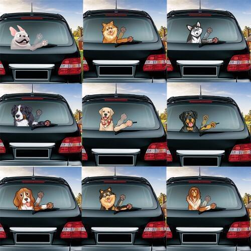Dog family Waving Wiper Decals PVC Car Styling Rear Window Wiper Stickers Rear Windshield Stickers Car Stickers And Decals