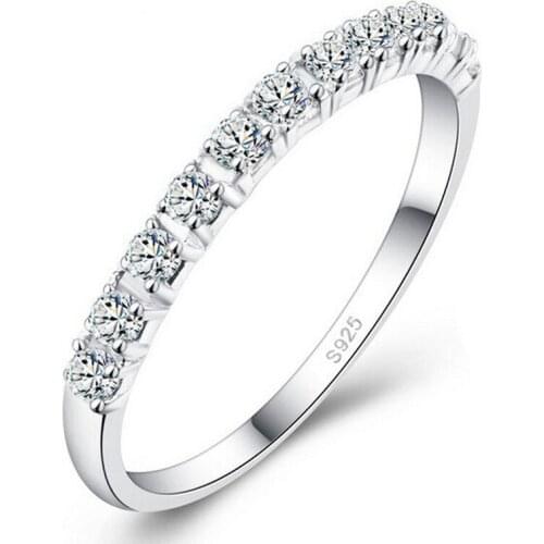 S925 Wedding Mix Size Carat Round CZ Plated Simulated Eternity Ring Bands New Jewelry for Women