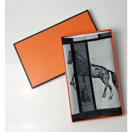 Winter New Imitation Cashmere Mens Scarf Box Long Jacquard Horse Double-Sided Warm