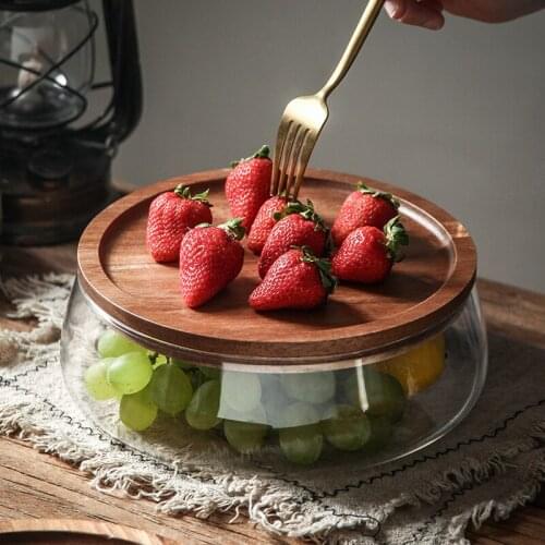 Glass Fruit Tray Living Room Household Candy Snack Tray Dessert Tray Creative Double Layer Dried Fruit Storage Box with Lid