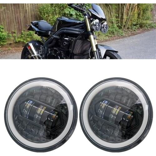 2pcs 5.75 Inch LED Headlight With White/ Amber Halo Ring For 3 & Speed Triple & Street Triple & Thunderbird