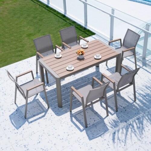 Outdoor Casual Table and Chair Combination Teslimb Chair Long Table Fake Wooden