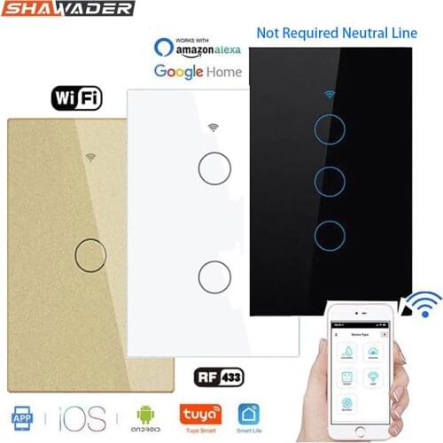 Wifi Smart Light Wall Switch Glass Screen Touch Panel 90-250V Remote Wireless Electrical Remote Control by Alexa Google Home