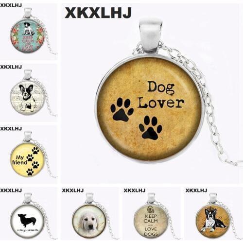 XKXLHJ Hot Glass Photo Necklace Dog Couple Jewelry Dog Pendant Glass Pendant Animal Glass Cabochon Sweater Chain
