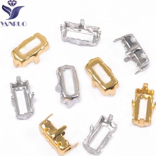 YANRUO 4501 Baguette Sewing Gold Silver Claw Rhinestones For Nails Decoration Accessories Sewing For Wedding Dress
