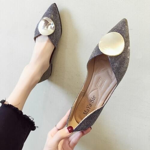 Womens Shoes New Spring 2009 Tip Shallow Mouth Metal Button Gradual Discoloration Brilliant Flat-soled Shoes Lefu Shoes
