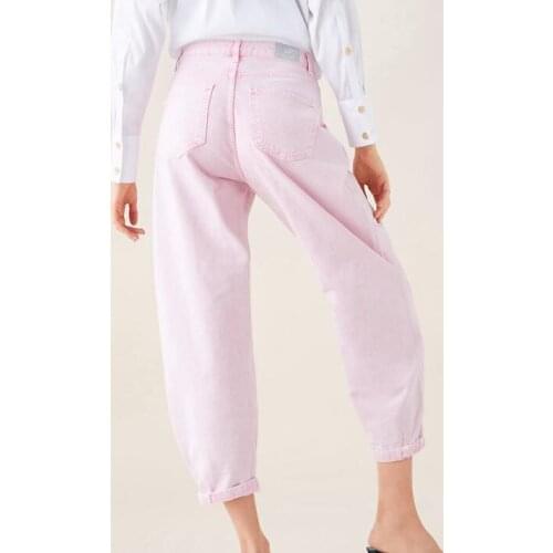 2021 New Spring Pink Jeans High Waist Denim Harem Pants Boyfriend jeans for Woman Loose Trousers vaqueros mujer