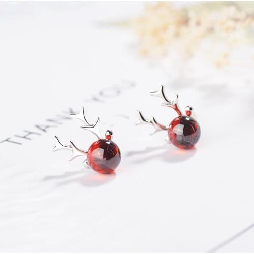 925 Silver Women High Quality Antler Pomegranate Red Lucky Earrings Fashion Girl Gifts Jewelry Hot New Wholesale