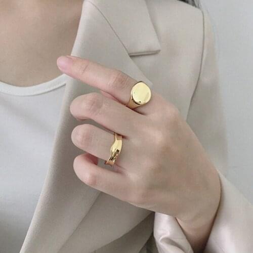 Fashion Designer Chunky Round Geometric Concave 925 Sterling Silver Adjustable Rings For Women Minimalist Delicate Jewelry