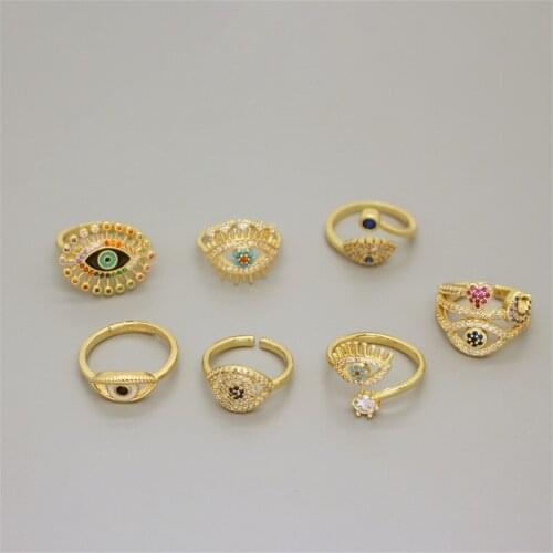 1PC Vintage Bohemia Zircon Evil Eye Ring For Women Multicolor Crystal Hollow Lucky Turkish Eye Open Ring Female Jewelry R285