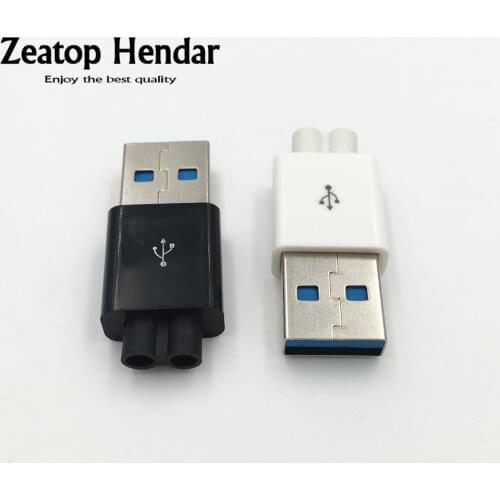 10Set DIY USB 3.0 A Male 4Pin Plug Welding Type Socket 3 in 1 Connector Soldering Adaptor White Black Two Hole
