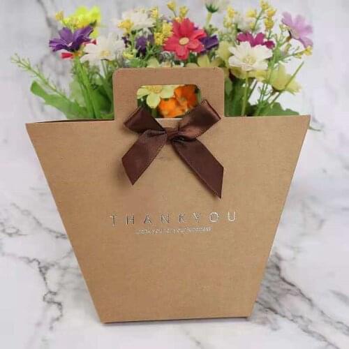 180pcs/Lot New High-End Portable Kraft Paper Bags Christmas Wedding Party Bow Gift Bags Candy Chocolate Packaging Bags Wholesale