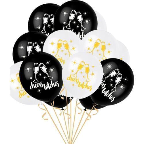 20pcs 12 Inch Black White Letter Cheers Round Latex Balloon DIY Balloons Wedding Wine Adult Single Party KTY Bar Garden Decor