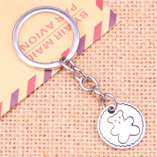 20pcs New Fashion Keychain 18mm circle bear Pendants DIY Men Jewelry Car Key Chain Ring Holder Souvenir For Gift