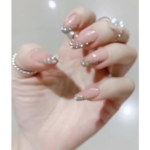 24Pcs Nail Sticker Delicate Decorative Pure Color Pink Glitter Nail Decals for Personal