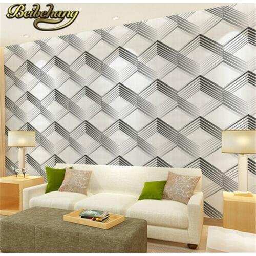 Beibehang 3d wallpaper simple modern wall paper roll PVC simple diamond pattern papel de parede black/white wallpaper living roo