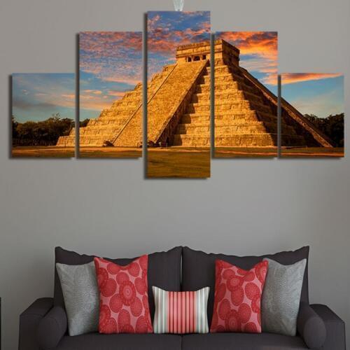 5 Panels Mexican Pyramid Printed Print Home Decoration HD Painting on Canvas Wall Art Paint Living Room Decor kn-347