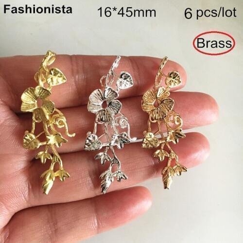6 pcs Brass Casting Morning Glory Flower and Leaf Charms 16*45mm,Brass Branch Charms For Jewelry Making,Gold-color,Silver-color