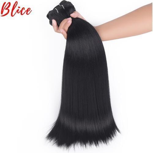 Blice 3 PCS/Pack Yaki Straight 10-22 Inch Hair Weaving Natural Color Bundles Double Weft Synthetic Hair Extensions Mixed Hair