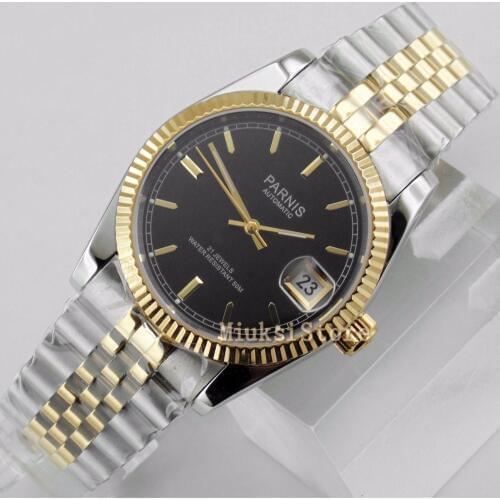 Parnis 36mm sapphire glass black dial luminous marks 21 jewelry Miyota movement automatic luxury dating Watch