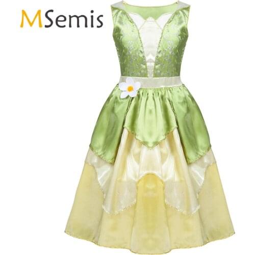 Kids Girls Cosplay Costume Sleeveless Glittery Flower Fairy Princess Dress for Halloween Costume Role Play Party Dress Up