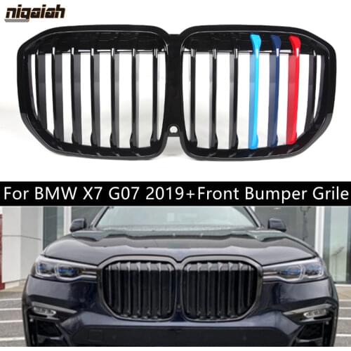 Carbon Glossy Black Racing Grill For BMW X7 G07 2019+Front Bumper Grile Kidney Grill Replacement Single Line Style