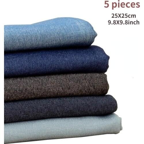 Blue Denim Soft Washed Imitation Denim Thin Cotton Patchwork Stitching Quilt Sewing Material For Doll Clothes 25x25CM/PCS