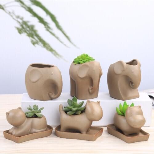 Creative Cartoon Animal Ceramics Flower Pot Home Living Room Office Desktop Succulent Plant Potted Garden Bonsai Pot Decoration